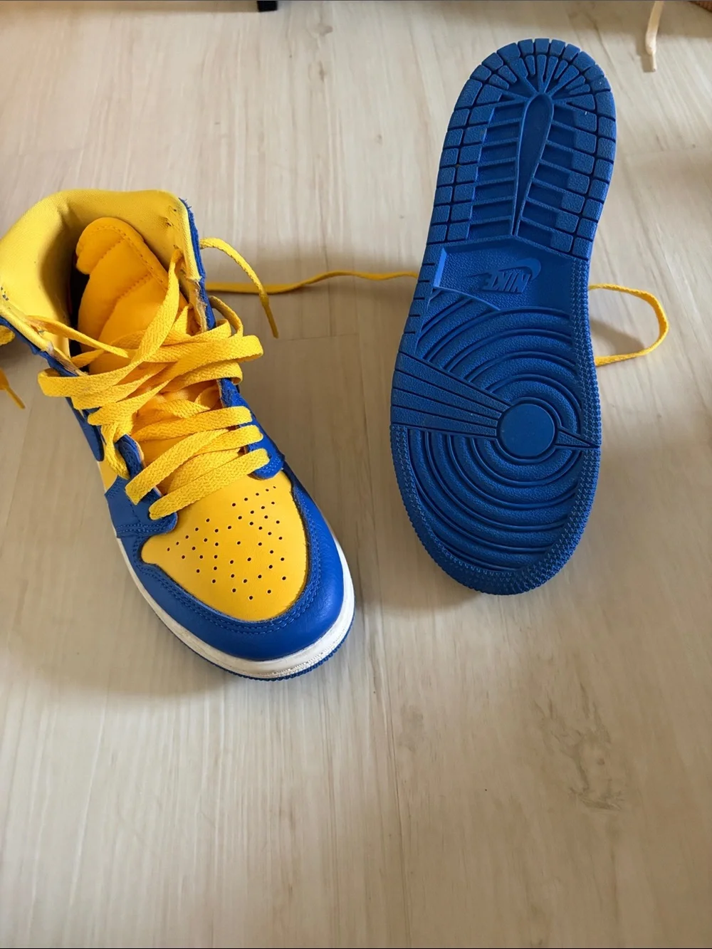 Nike Air Jordan Blue and Yellow High-Top Sneakers - Picture 2 of 4